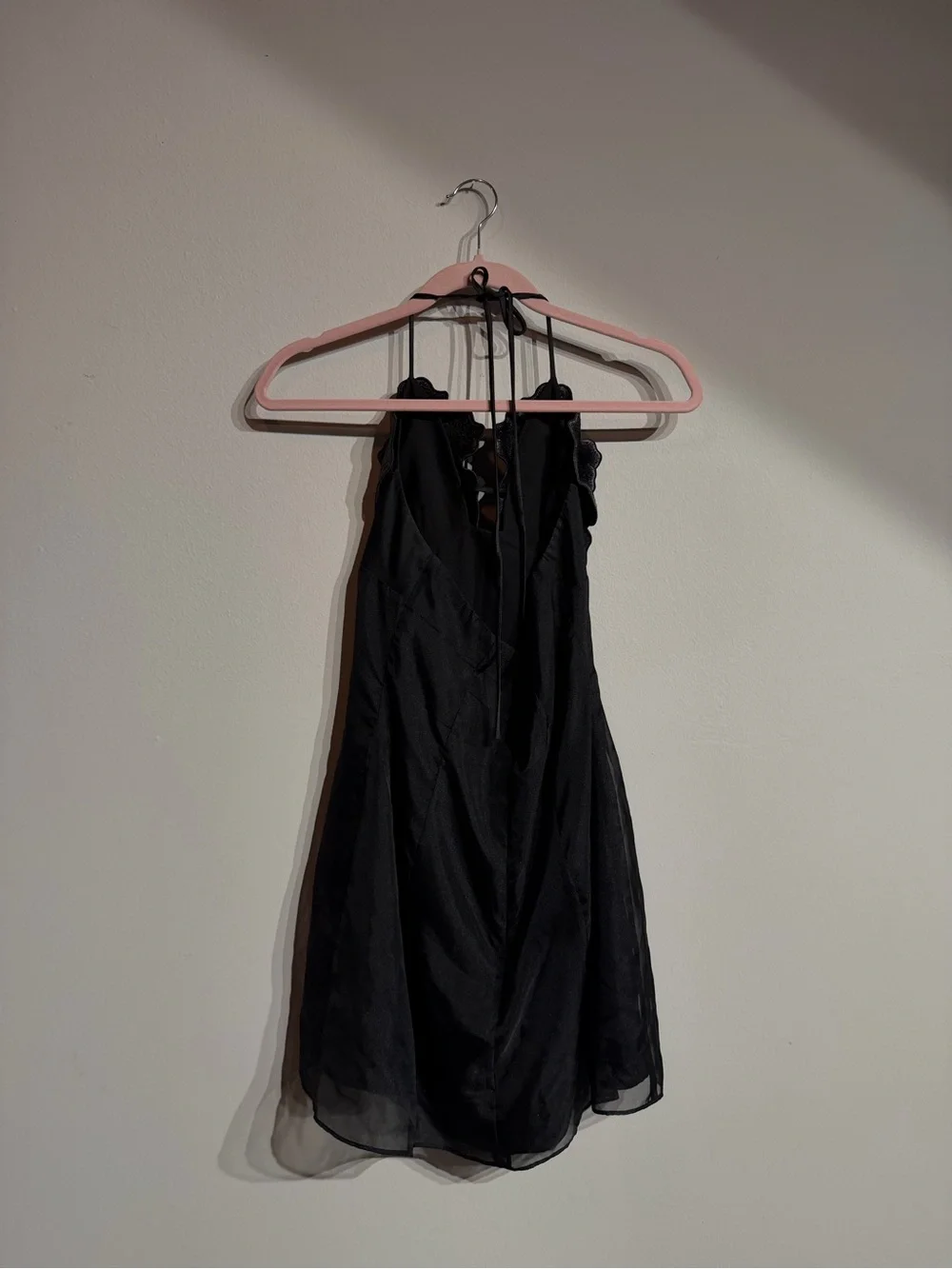 JW PEI Black Halter Mini Dress with 3D Floral Appliqué - Picture 4 of 5